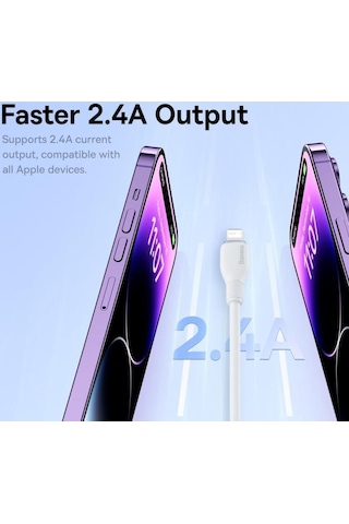 Baseus Ultra Hızlı 1.2mt 2.4a Apple Uyumlu iPhone Şarj Kablosu 11 12 13 14 Pro Max Kablo Akım Ve Isı Korumalı Beyaz