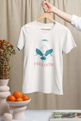 Noıssey Freedom Tasarımlı Unisex Oversize Beyaz T-shirt