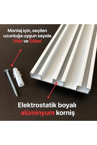 Üç Kanallı 240cm Alüminyum Beyaz Perde Rayı 80mm Kalın Üçlü Korniş Beyaz
