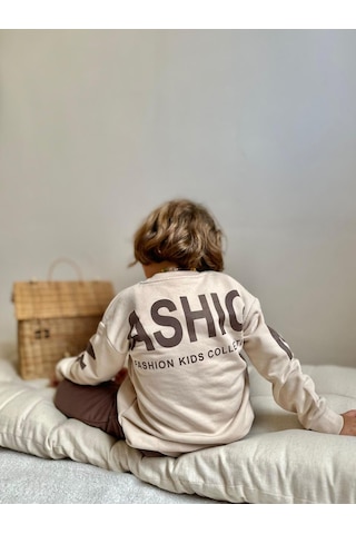 Jolly Kids Erkek Çocuk Fashion Yazı Baskılı Sweatshirt Takım Kahverengi