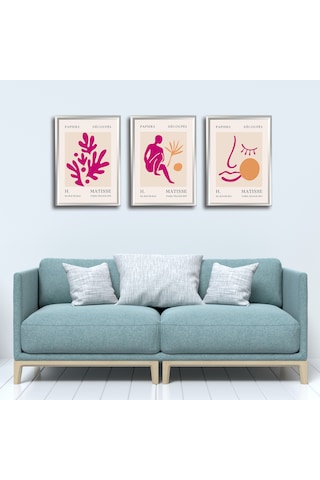 Henri Matisse 3'lü Alüminyum Çerçeveli Poster Seti - Önden Açılır A3 Açılır Kapanır Çerçeve Seti Fuşya Pembe Soyut Figürler, Gümüş