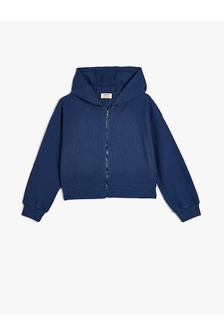 Koton Kapşonlu Fermuarlı Sweatshirt Uzun Kollu Dokulu Lacivert 5wkg10321ak Lacivert