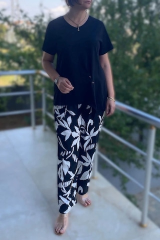 Mia Butik Büyük Beden Bahar Takım Siyah-beyaz Siyah-beyaz