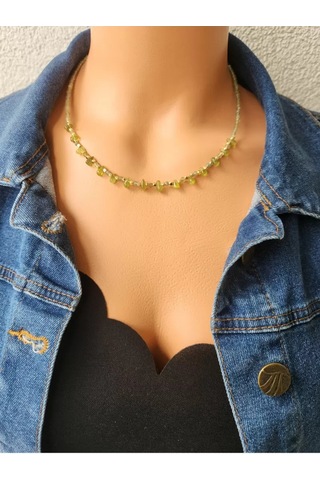 Peridot Taşı Minimal Kolye Yeşil