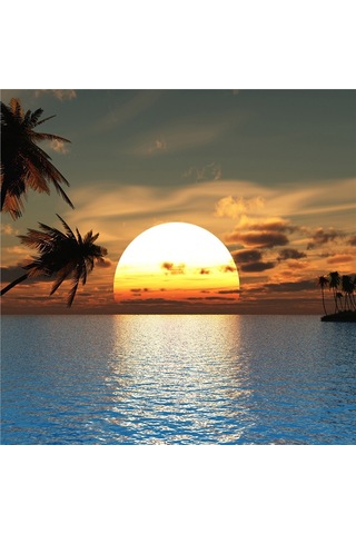 Ay Ve Gün Batımı Manzaralar Doğal Taş Bardak Altlığı 4'lü Set - Natural Stone Coasters - Taş Çok Renkli