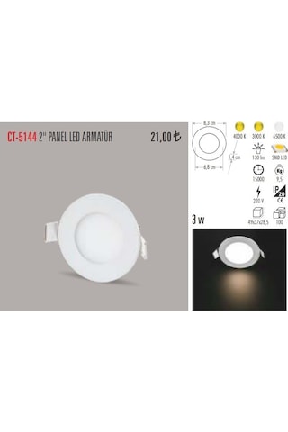 Cata Ct-5144 10 Adet 3W Slim Led Panel Armatür Alüminyum Kasa Beyaz
