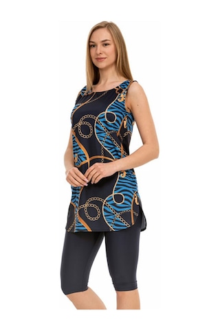 Sıfır Kol Taytlı Yarı Kapalı Mayo 158-514 Lacivert Lacivert