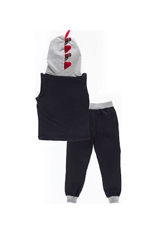 Denokids Dino Kolsuz Yelekli Eşofman Takım - Gri - Siyah - Kırmızı