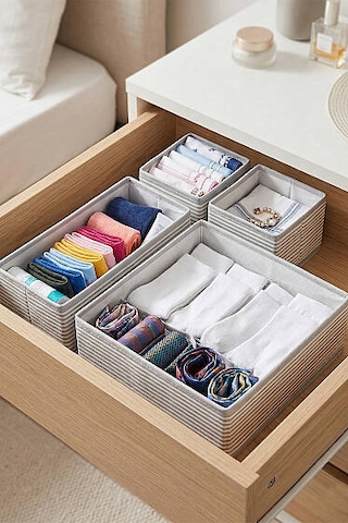 4 Lü Çekmece Ve Dolap İçi Düzenleyici Bez Organizer Açık Gri