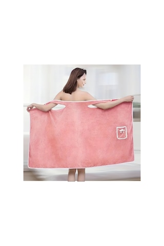 Chengdu 1 Adet Kadın Lüks Yumuşak Emici Bornoz - 300g/ Kalın Peluş Bornoz İle Sevimli Düğme Pembe