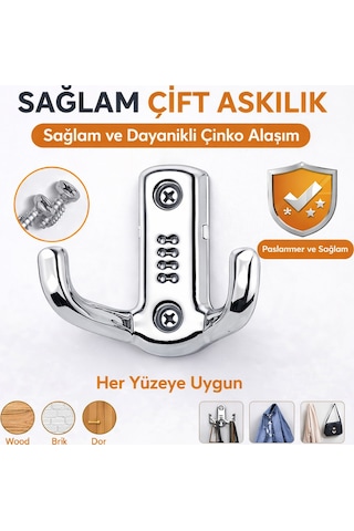 2 Adet Modern Portmanto Askısı Vestiyer Duvar Ve Dolap Elbise Askılığı Krom Metal Gri