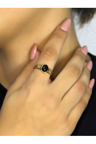 Doğal Taş Oniks Doğal Taşlı Antik Model Kadın Ayarlanabillir Yüzük Euy81o Siyah