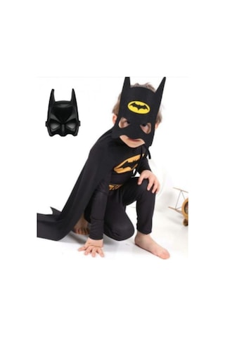 Sedirli Batman Çocuk Kostümü Maskeli - Pelerinli Ve 2 Adet Maskeli Çok Renkli