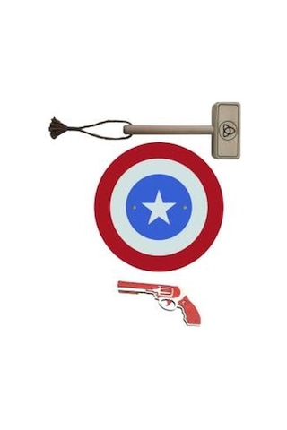 Ahşap Kaptan Amerika Kalkanı + Tor Çekici + Lastik Atan  Tabanca