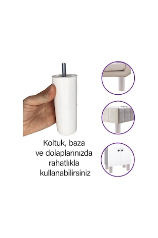 8 Adet Silindir Destek Ayağı 12 Cm Beyaz Gizli Ayak Mobilya Kanepe Baza Koltuk Dolap Sehpa Tv Ünitesi Ayağı