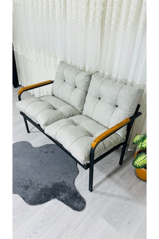 Madame Home Kasımpatı Balkon, Bahçe, Cafe Metal Kanepe Koltuk Takımı 2'li Açık Gri