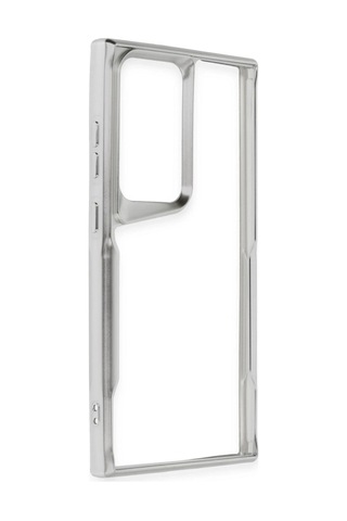 Samsung Galaxy Uyumlu  S25 Ultra Kılıf Metal Çerçeve Görünümlü Kırılmaz Boyi Kapak Gümüş