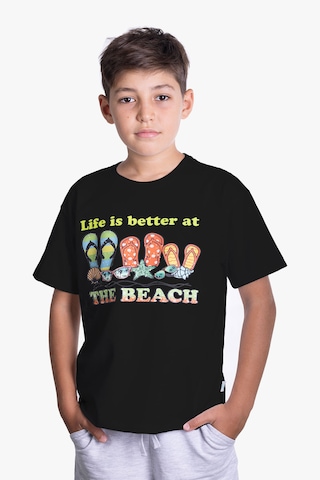 Little's World The Beach Unisex Çocuk Tshirt Siyah