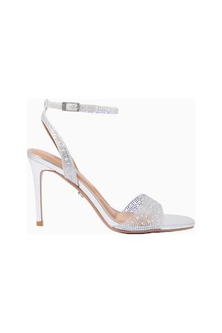 Kurt Geiger Carvela Positano Vinyl Lüks Tasarım Kadın Topuklu Sandalet Gümüş