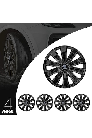 Skoda 16 İnç Jant Kapağı Amblemli Piano Black 4'lü Takım 213
