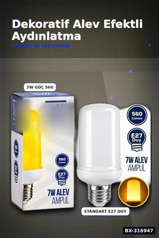 Alev Efektli Led Ampul 7w E27 Duy 560 Lümen Ip20 Koruma Dekoratif Lamba Bx-316947