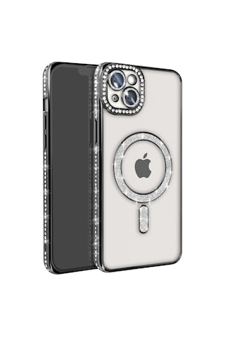 Apple Uyumlu iPhone 15 Kılıf Joke Simli Magneticsafe Siyah