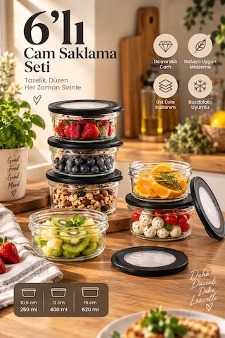 Porsima 4381 Flat 6 Lı Cam Çok Amaçlı Saklama Kabı