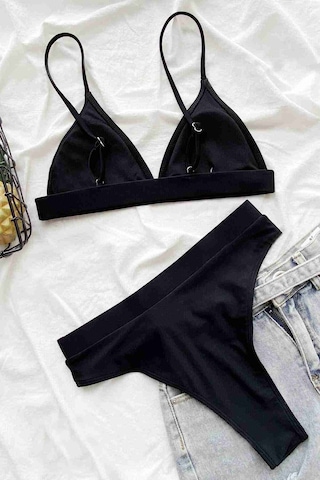 Angelsin Üçgen Kesim Siyah Bikini Üstü Siyah 001