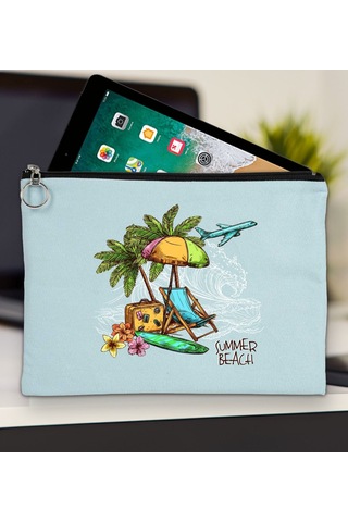 Bk Gift Yaz Temalı-9 Açık Mavi Tablet Çantası 30x21cm, Apple iPad Uyumlu Çantası, Baskılı Tablet Kılıfı