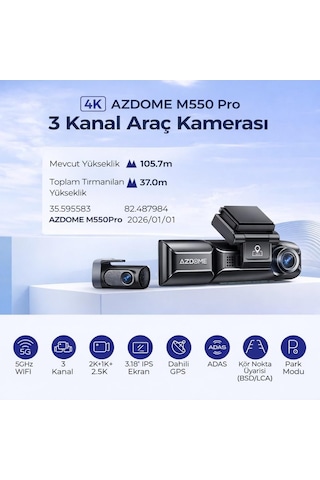 M550 Pro 3 Kameralı 150 Derece Görüş Açışı 4k Ultra Hd Gece Görüşlü Wifi Araç İçi Kamera