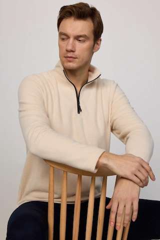 Tudors Erkek Dik Yaka Tüylenme Yapmayan Soğuk Geçirmez Standart Fit Rahat Kesim Bej Polar Sweatshirt-30206-bej Bej