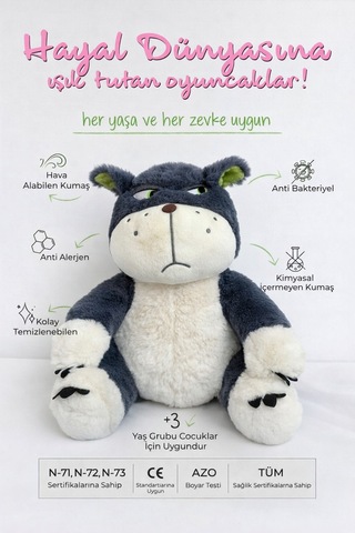 Klc Yumuşacık Kızgın Kötü Kedi Orijinal Model Peluş Kedi Oyun Ve Uyku Arkadaşı Gri Gri