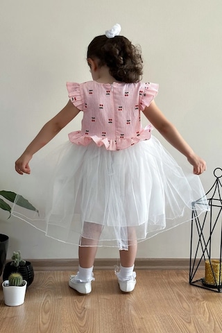 Yazlık Elbise Kısa Kollu Tüllü Tütü Astarlı Kız Çocuk Elbise Bebek Giyim Kız Bebek Elbise Elbkrz 001
