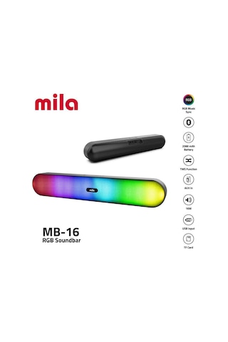 Mila Soundbar Mb-16 Serisi, Rgb Işıklı Bluetooth Hoparlör