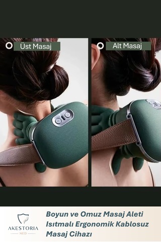 Boyun Ve Omuz Masaj Aleti Isıtmalı Ergonomik Kablosuz Masaj Cihazı Koyu Yeşil