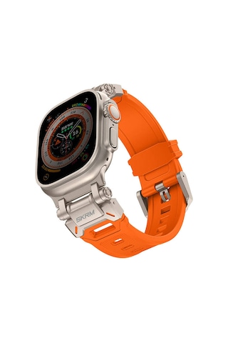 Watch Ultra 49mm Uyumlu Kordon Skinarma Titon Serisi Hava Alabilen Delikli Strap Kayış Turuncu Turuncu