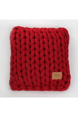Hmy1801 Chunky Örgü Yastık Kırmızı
