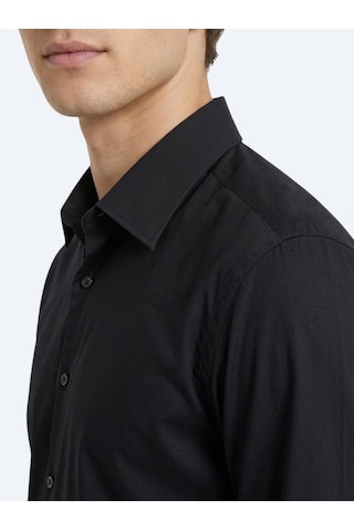 Kip Siyah Düz Regular Fit Uzun Casual Gömlek