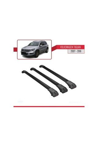 Volkswagen Tiguan 2007-2016 Arası İle Uyumlu Ace-1 Ara Atkı Tavan Barı Siyah 3 Adet Bar