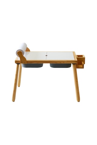 Woodnjoy Woodnjoyl Ahşap Duyusal Çocuk Aktivite Masası + Rulo Kağıt Gri
