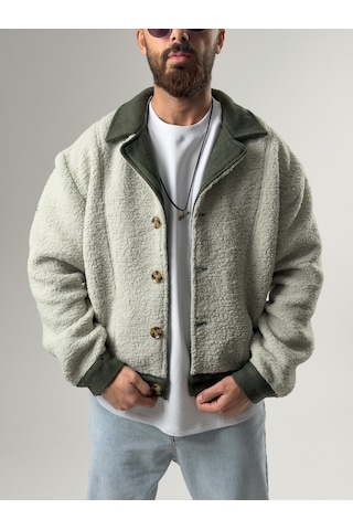 Cocopelli Erkek Kaşe Detaylı Yeşil Peluş Hırka Coc2587 Yeşil