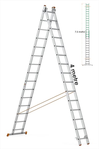 En Uzun Büyük 4x2m. Açılıp Kapanan A Tipi Sürgülü Kullanılabilen Ev Ofis İnşaat Yangın Merdiveni 2x15 Basamak 7,5 Metre