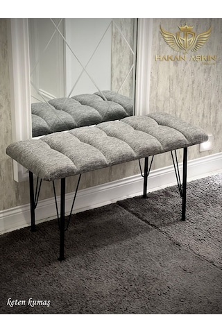 By Hakan Aşkın Metal 4 Ayaklı 90 Cm Eco Keten Gri Puf & Bench Tekli 2024