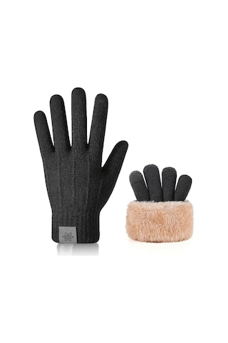 Elmpaly Kadın Erkek Termal Dokunmatik Kışlık Eldiven - Koyu Gri Kış Spor Ve Outdoor Koyu Gri