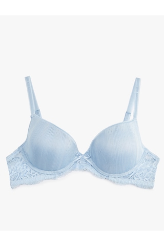 Koton Dantel Detaylı Push Up Dolgulu Balenli Sütyen Mavi 6slk10079mk