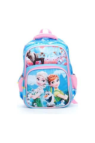 Mavi Love Elsa Anna Okul Çantası + Beslenme + Kalemlik + Suluk Frozen Sırt Çantası Atcık Çanta