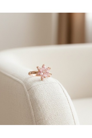 Çekirdekjewelry 925 Ayar Gümüş Ayarlanabilir Pembe Taşlı Lotus Yüzük Pembe