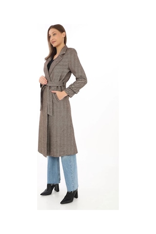 Kadın Balık Sırtı Kaşe Kaban Uzun Boy Kruvaze Yaka Kuşaklı Astarlı Kışlık Tesettür Kaban, Yünlü Do Vizon