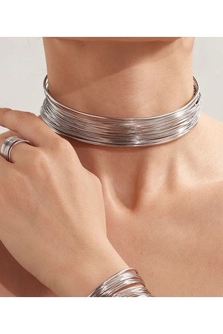 Caş Dekorasyon Gümüş Renkli Metal Choker Kolye Gümüş