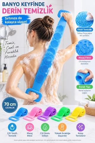 Silikon Banyo Sırt Kesesi 70cm Çift Taraflı Masaj Dokulu Uzun Saplı Vücut Temizleme Fırçası Ve Masaj